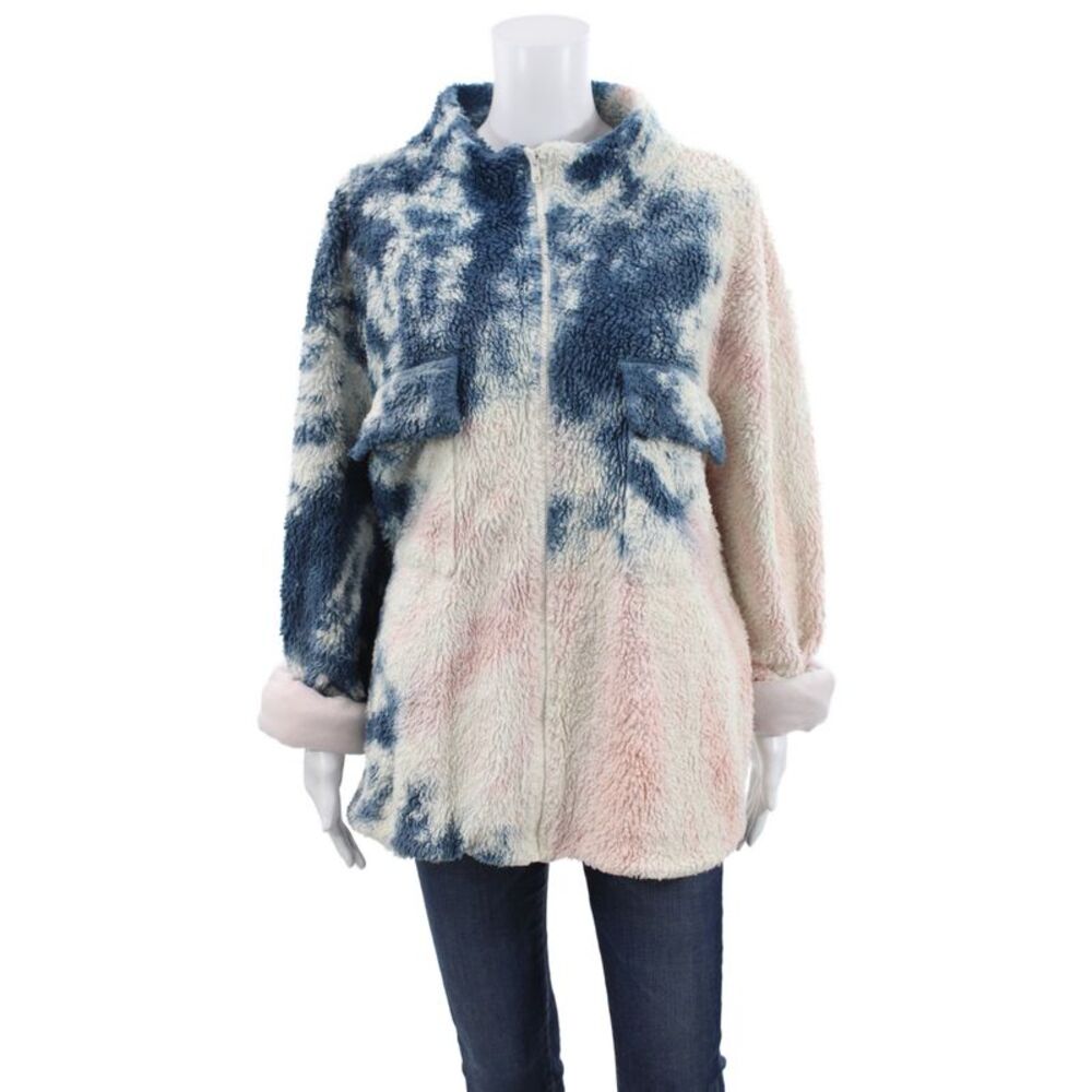 The Elder Statesman Women Hooded Tie-dye Blue Zip Cotton Basic Jacket Size 0